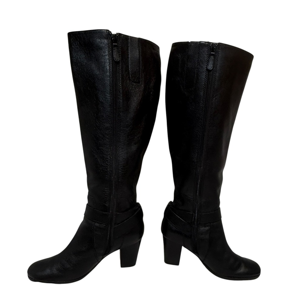 Cole Haan Black Pebbled Leather Knee High Block Heel Boots Women's Size 7.5 - Picture 2 of 3